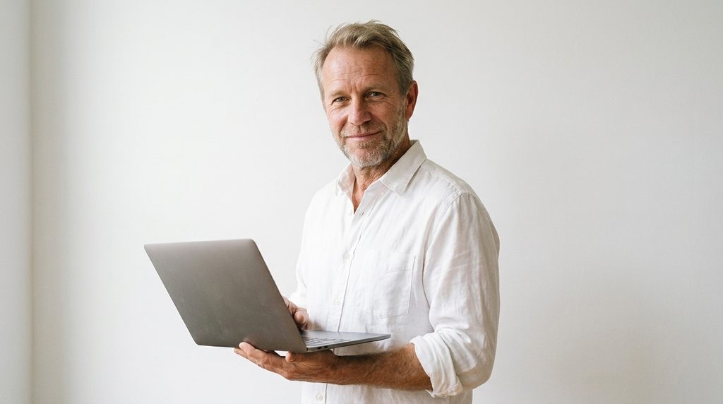 With laptop