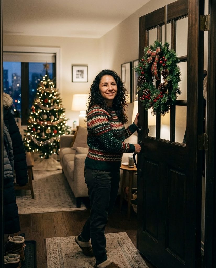 At the door